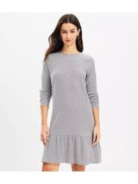 Loft NWT Women's Jacquard Flounce Swing Dress Long Sleeve Gray Size M